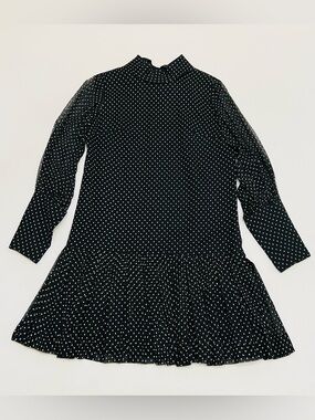 Vintage 90s Black & White Polka Dot Drop Waist Dress Sz Med Cocktail Romantic